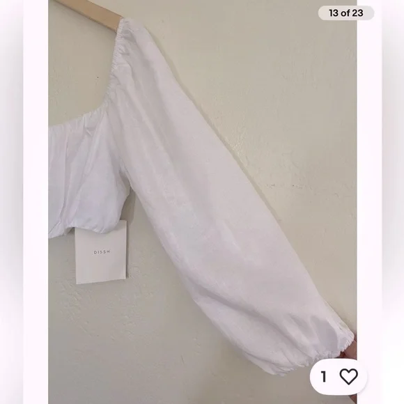 DISSH White Puff Sleeve Linen Crop Top - Picture 5 of 14